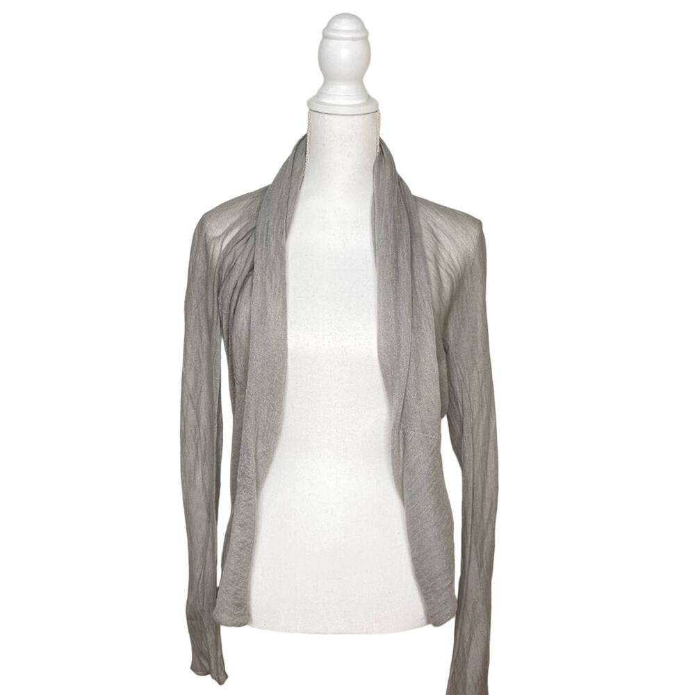 LIVIANA CONTI Light Gray Knit Long Sleeve Lightweight Shawl Cardigan Sweater